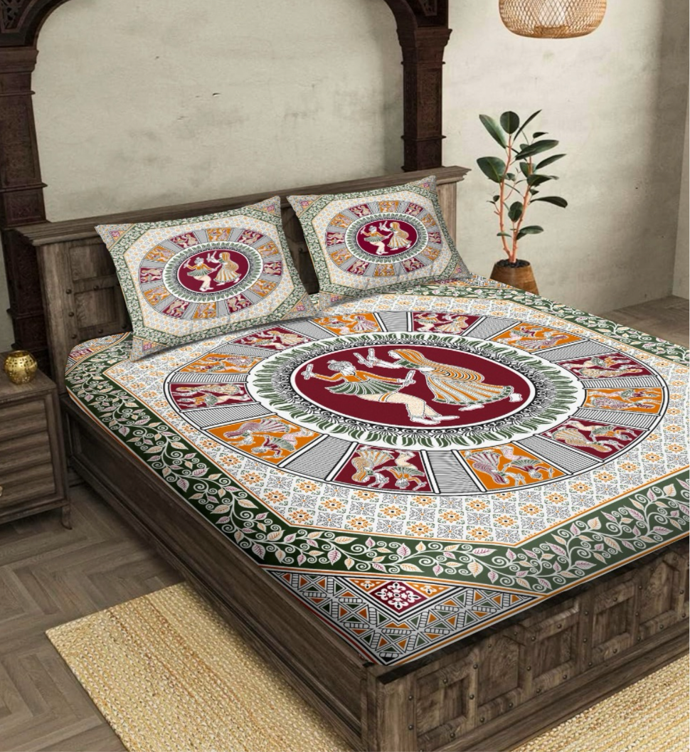 Multi-Color Dandia Dance Pure Cotton Double Bedsheet