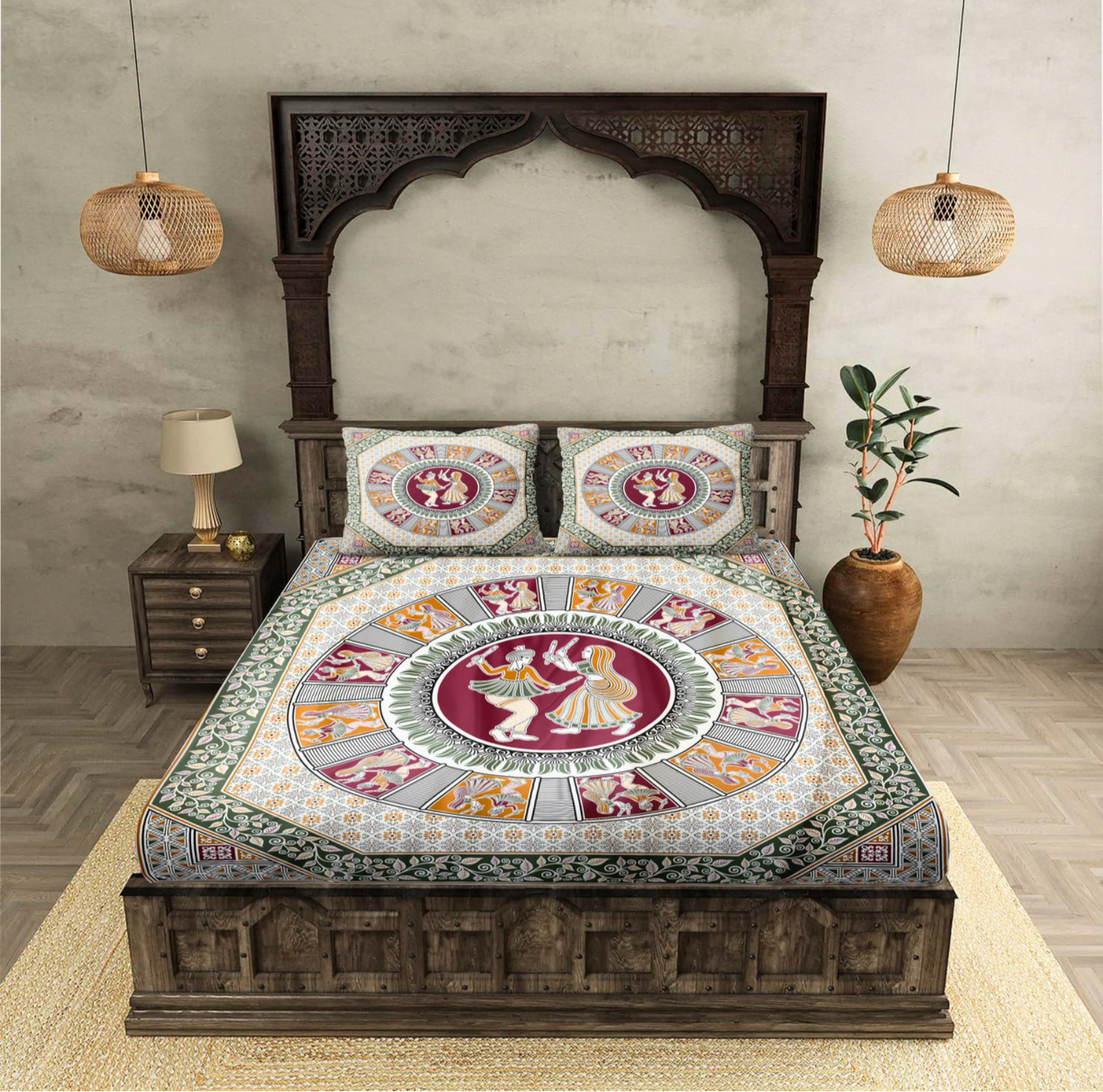 Multi-Color Dandia Dance Pure Cotton Double Bedsheet