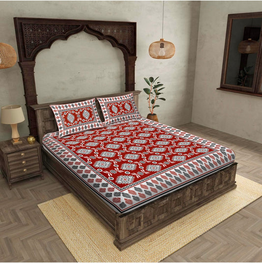 "Champion Red & ORANGE Abstract 100% Khadi Cotton Double Bed Bedsheet Set with 2 Pillow Covers "